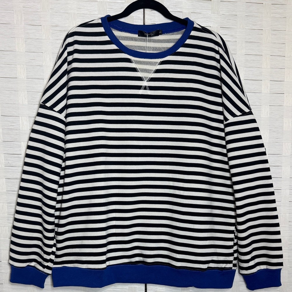 ZESICA Striped Pullover‎ Long Sleeve Crewneck Oversized Sweatshirts Size XL
